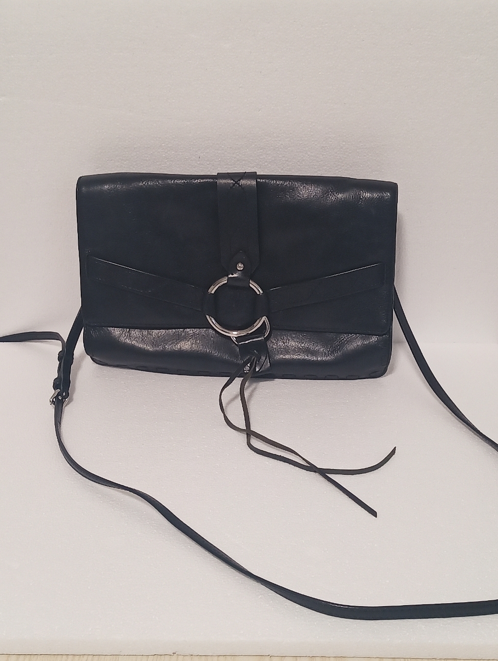 Rebecca Minkoff Black Leather Crossbody Bag with Ring Accent